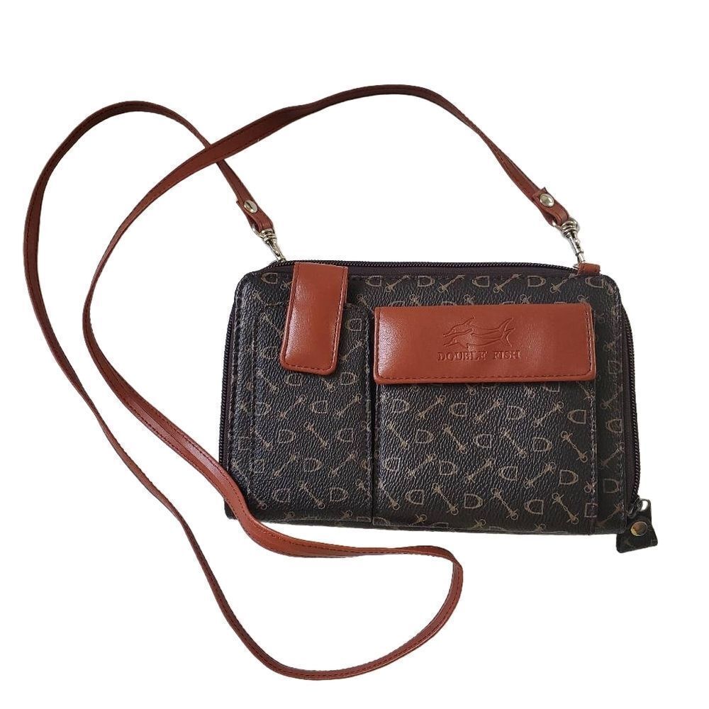 Double Fish Brown Crossbody Bag Excellent Condition